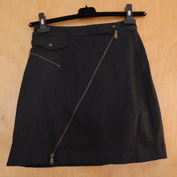 Tomas Maier black denim asymmetrical zipper mini skirt size 2 Italy 100% cotton - Picture 3 of 16